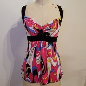 SOLD! Multicolored baby doll top with tie back